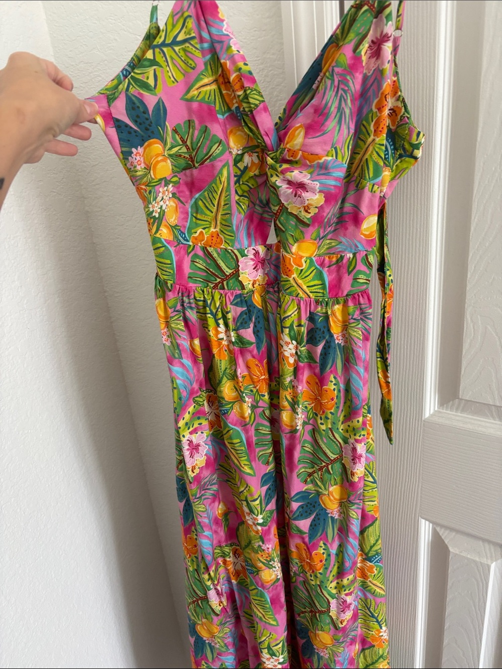 Cupshe Pink Tropical Floral Wrap Maxi Dress